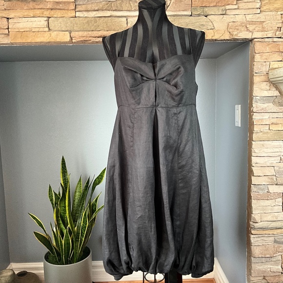 Max Studio Linen Silk Bubble Hem Dress Avant Garde Preppy Coastal Chic Black L - Picture 1 of 12